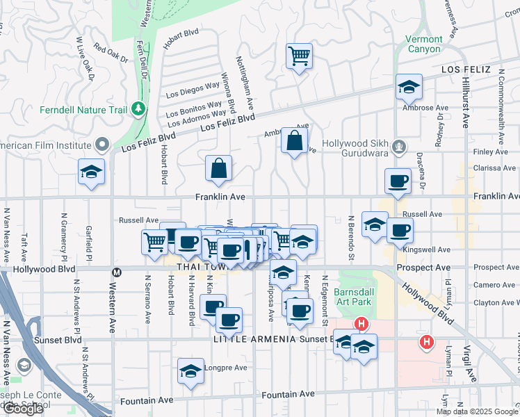 map of restaurants, bars, coffee shops, grocery stores, and more near in Los Angeles