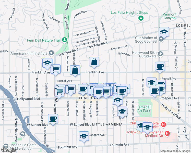 map of restaurants, bars, coffee shops, grocery stores, and more near in Los Angeles