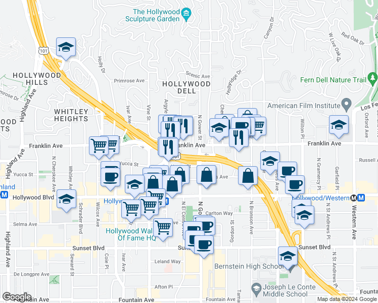 map of restaurants, bars, coffee shops, grocery stores, and more near 1907 Carmen Avenue in Los Angeles