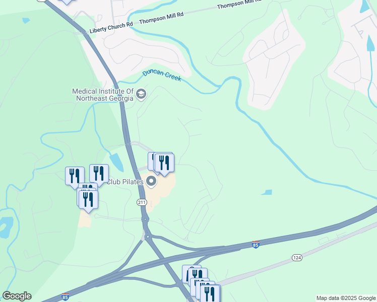 map of restaurants, bars, coffee shops, grocery stores, and more near 79 Berkeley Trace in Braselton