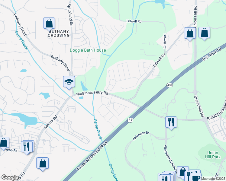 map of restaurants, bars, coffee shops, grocery stores, and more near 1014 Whittington Way in Alpharetta