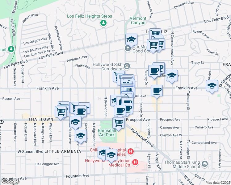 map of restaurants, bars, coffee shops, grocery stores, and more near 1846 1/2 North New Hampshire Avenue in Los Angeles