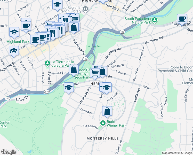 map of restaurants, bars, coffee shops, grocery stores, and more near in Los Angeles