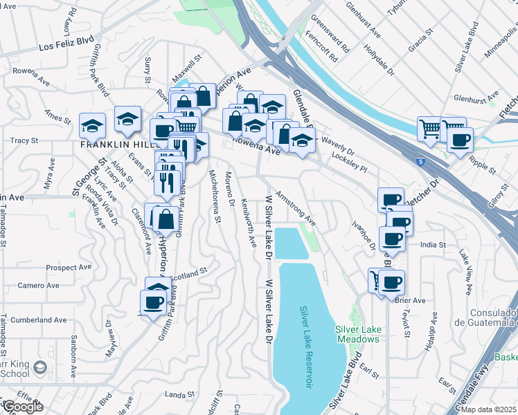 map of restaurants, bars, coffee shops, grocery stores, and more near 2823 Putnam Street in Los Angeles