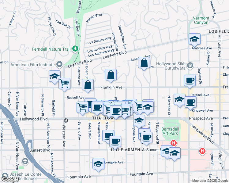 map of restaurants, bars, coffee shops, grocery stores, and more near in Los Angeles