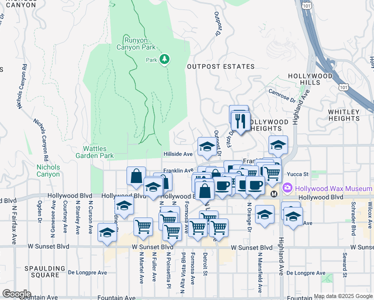 map of restaurants, bars, coffee shops, grocery stores, and more near 2000 La Brea Terrace in Los Angeles