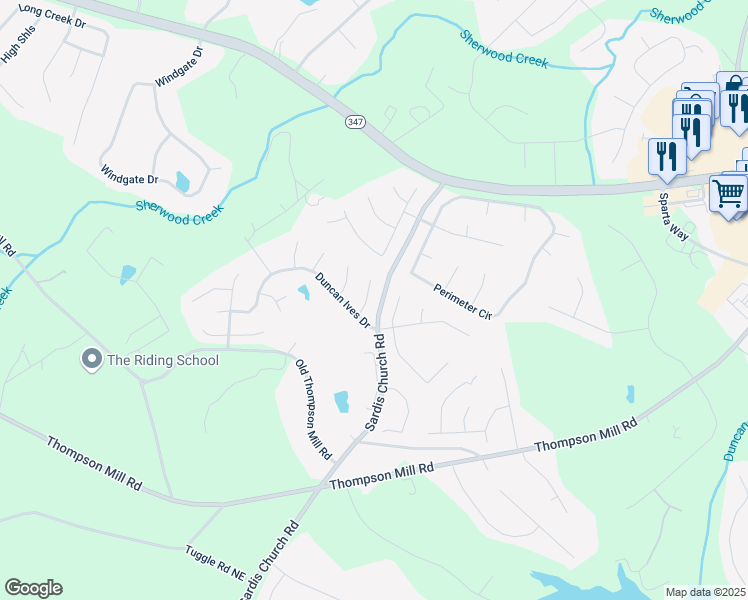map of restaurants, bars, coffee shops, grocery stores, and more near 3123 Morgan Box Lane Northeast in Buford