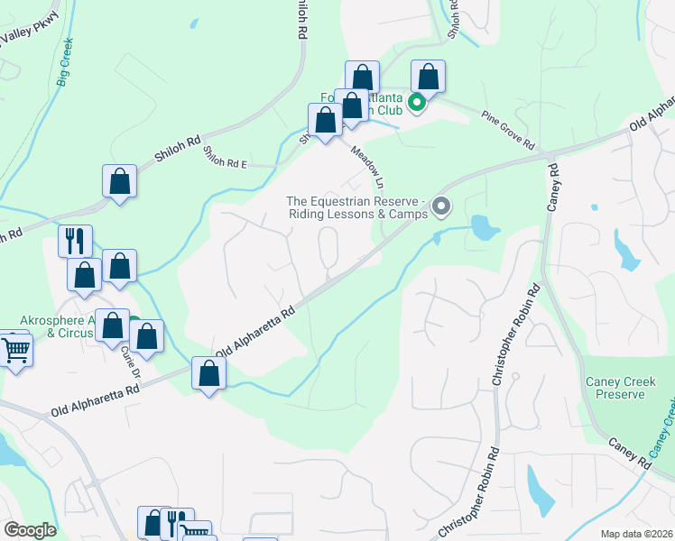 map of restaurants, bars, coffee shops, grocery stores, and more near 445 Walters Circle in Alpharetta