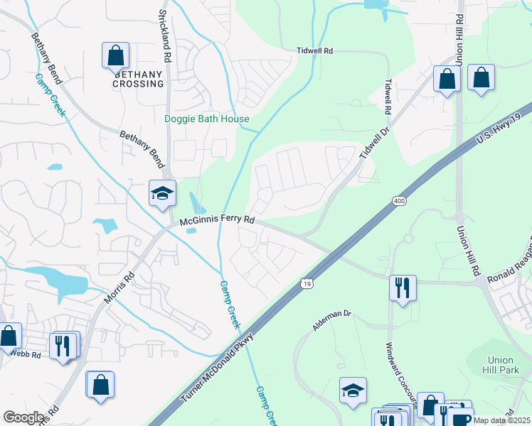 map of restaurants, bars, coffee shops, grocery stores, and more near 1014 Whittington Way in Alpharetta
