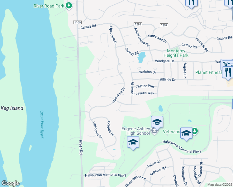 map of restaurants, bars, coffee shops, grocery stores, and more near 6818 Lipscomb Drive in Wilmington