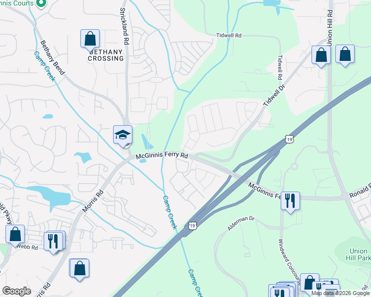 map of restaurants, bars, coffee shops, grocery stores, and more near 1014 Whittington Way in Alpharetta