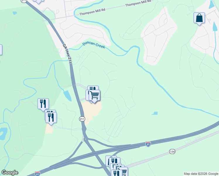 map of restaurants, bars, coffee shops, grocery stores, and more near 87 Berkeley Trace in Braselton