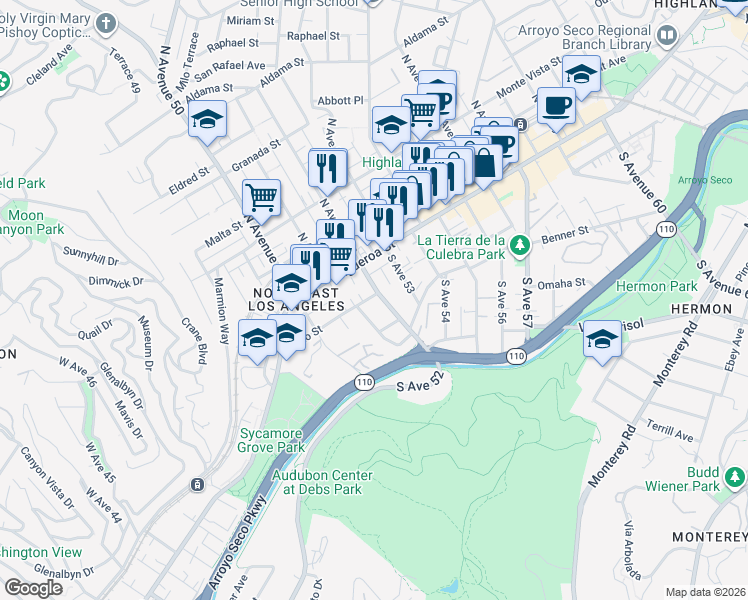 map of restaurants, bars, coffee shops, grocery stores, and more near 5120 Echo Street in Los Angeles