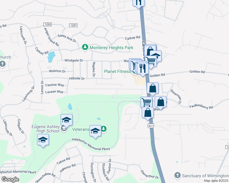 map of restaurants, bars, coffee shops, grocery stores, and more near 716 Pilots Ridge Road in Wilmington