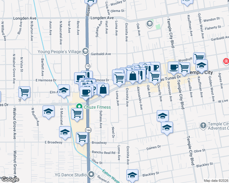 map of restaurants, bars, coffee shops, grocery stores, and more near 2 Las Tunas Drive in Arcadia