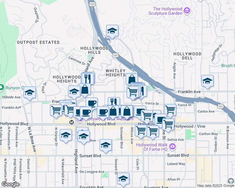 map of restaurants, bars, coffee shops, grocery stores, and more near in Los Angeles
