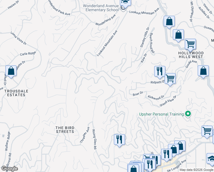 map of restaurants, bars, coffee shops, grocery stores, and more near 2004 Sunset Plaza Drive in Los Angeles
