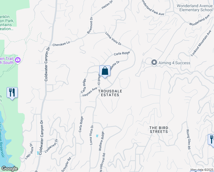 map of restaurants, bars, coffee shops, grocery stores, and more near 1625 Loma Vista Drive in Beverly Hills