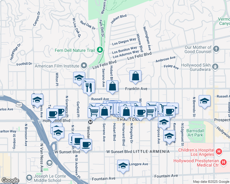 map of restaurants, bars, coffee shops, grocery stores, and more near in Los Angeles