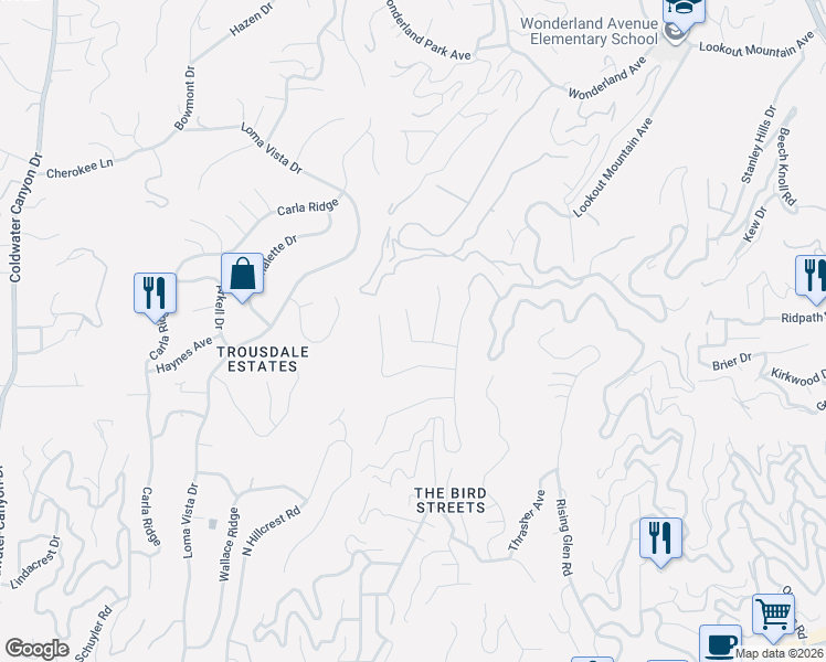 map of restaurants, bars, coffee shops, grocery stores, and more near 9274 Swallow Drive in Los Angeles