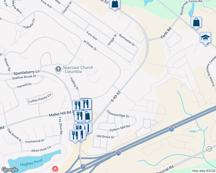map of restaurants, bars, coffee shops, grocery stores, and more near 401 North Donar Drive in Columbia