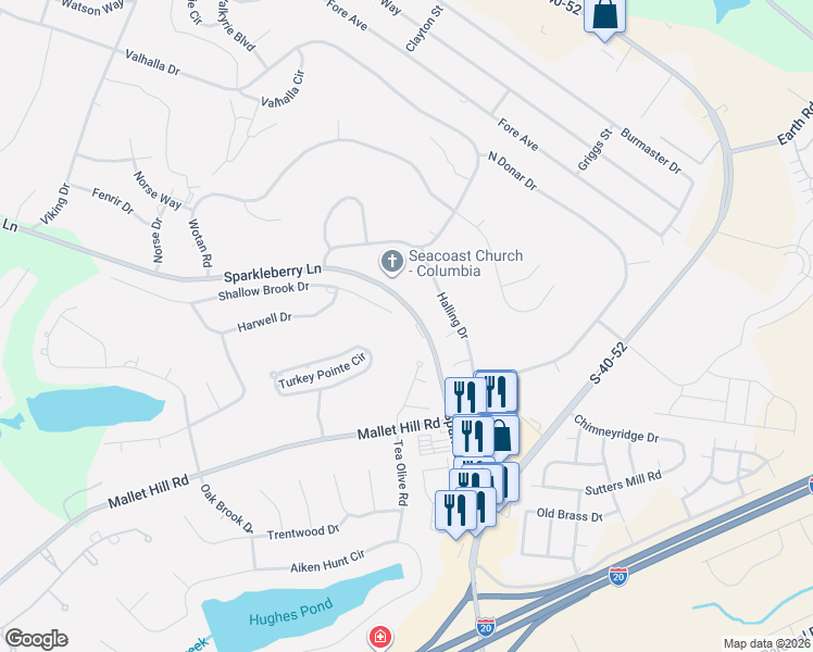 map of restaurants, bars, coffee shops, grocery stores, and more near 100 Shallow Brook Drive in Columbia