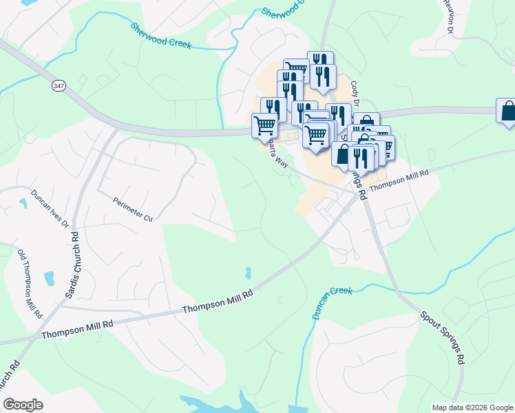 map of restaurants, bars, coffee shops, grocery stores, and more near 2659 White Rock Drive in Buford