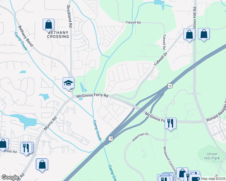 map of restaurants, bars, coffee shops, grocery stores, and more near 1028 Thornborough Drive in Alpharetta