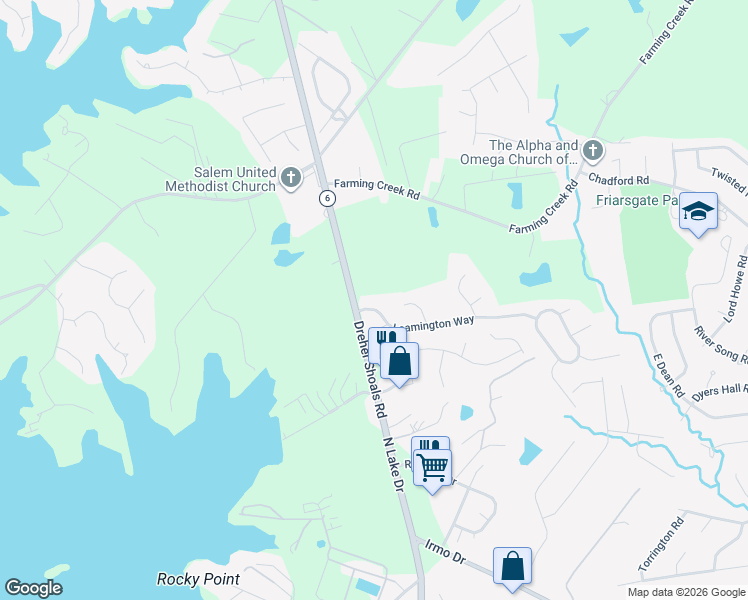 map of restaurants, bars, coffee shops, grocery stores, and more near 105 Leamington Way in Irmo