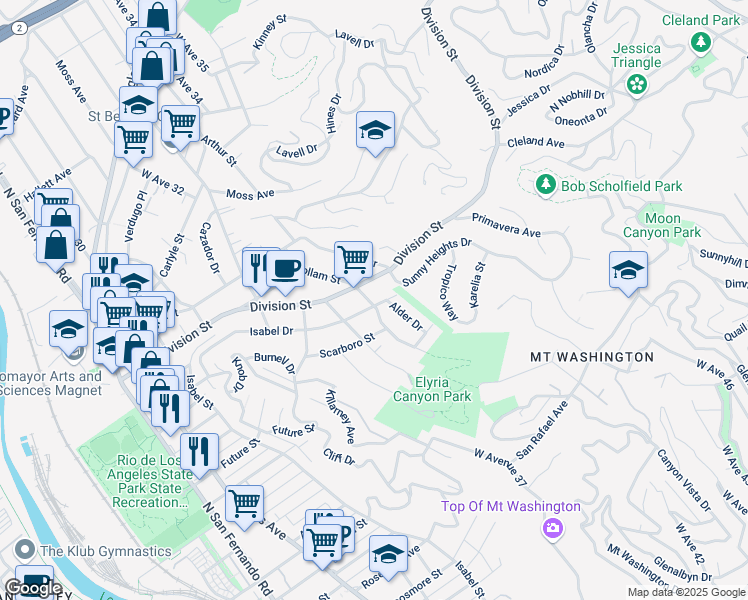 map of restaurants, bars, coffee shops, grocery stores, and more near 1935 Wollam Street in Los Angeles