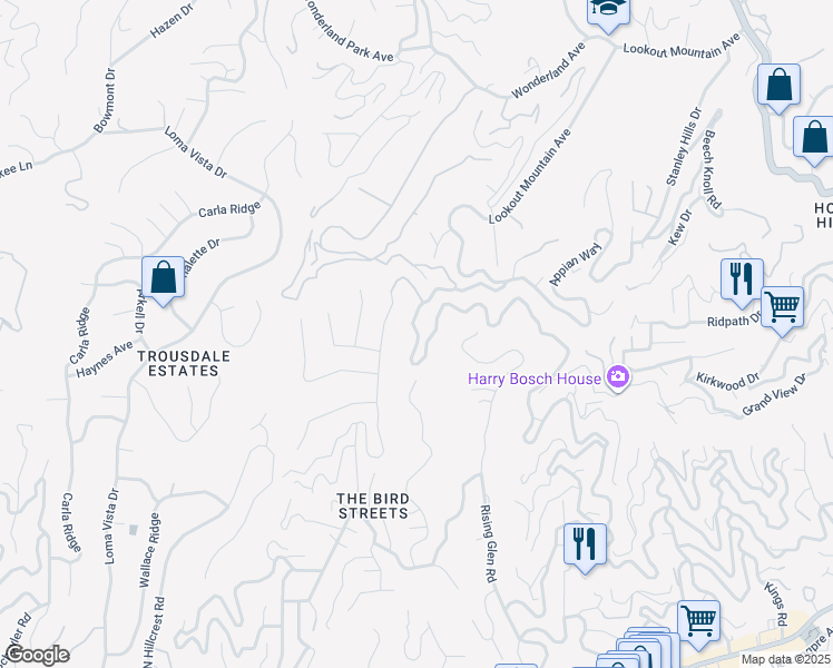 map of restaurants, bars, coffee shops, grocery stores, and more near 1836 North Doheny Drive in Los Angeles