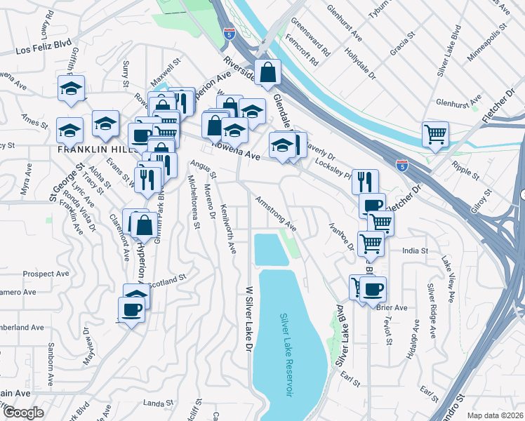 map of restaurants, bars, coffee shops, grocery stores, and more near 2635 Rokeby Street in Los Angeles