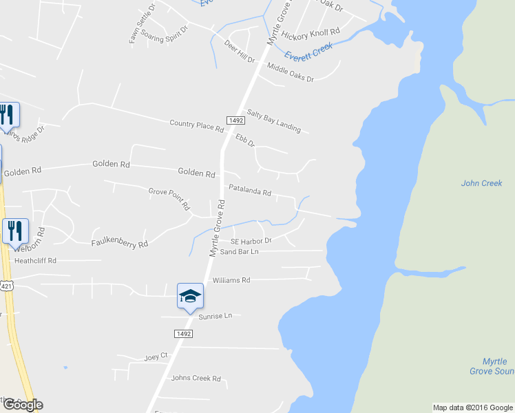 map of restaurants, bars, coffee shops, grocery stores, and more near 134 Patalanda Road in Wilmington
