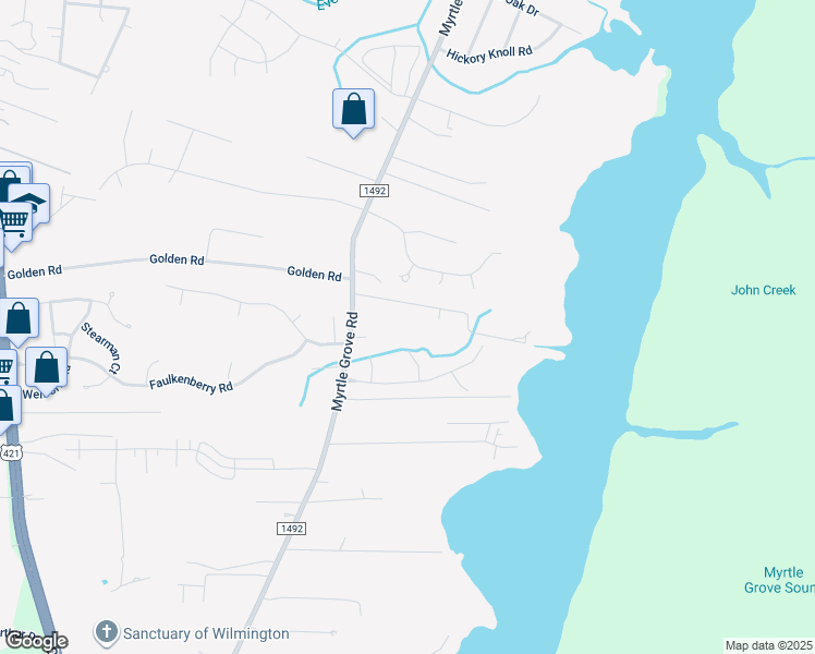 map of restaurants, bars, coffee shops, grocery stores, and more near 134 Patalanda Road in Wilmington