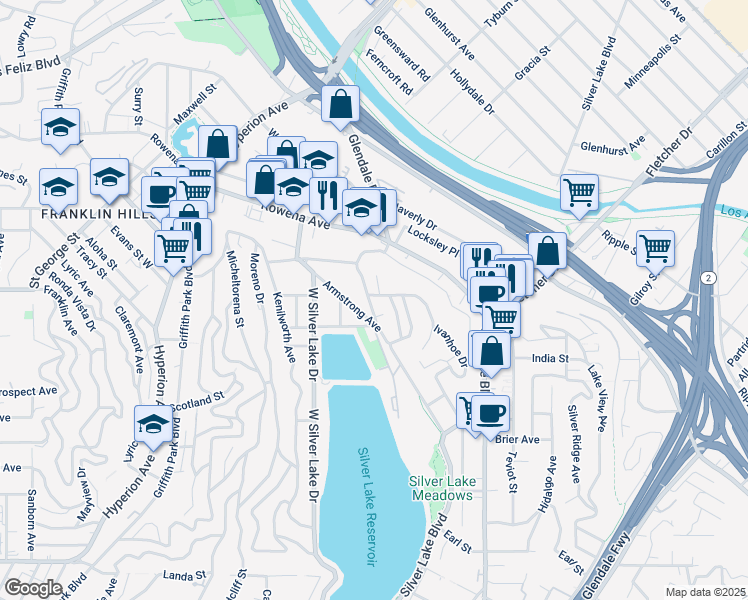 map of restaurants, bars, coffee shops, grocery stores, and more near 2709 Lakewood Avenue North in Los Angeles