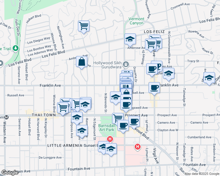 map of restaurants, bars, coffee shops, grocery stores, and more near in Los Angeles