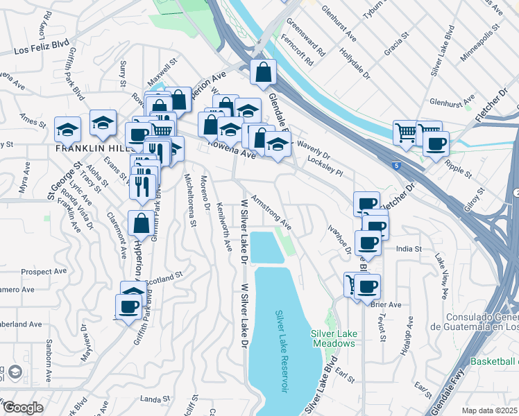 map of restaurants, bars, coffee shops, grocery stores, and more near 2635 Rokeby Street in Los Angeles