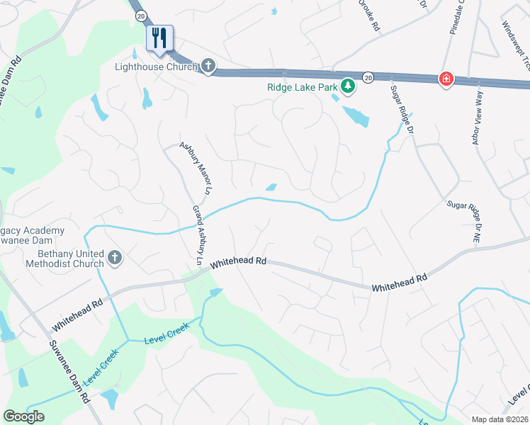 map of restaurants, bars, coffee shops, grocery stores, and more near 5400 Lexington View Place in Sugar Hill