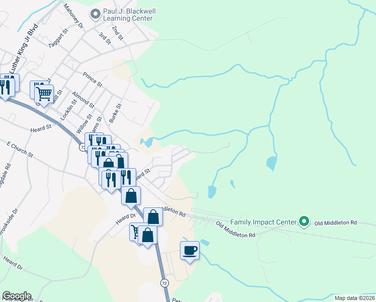 map of restaurants, bars, coffee shops, grocery stores, and more near 1116 Watts Lane in Elberton