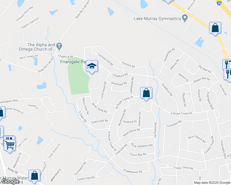 map of restaurants, bars, coffee shops, grocery stores, and more near 149 Weston Watch Road in Irmo