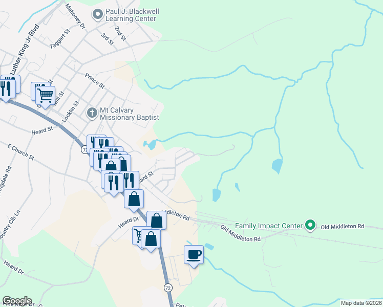 map of restaurants, bars, coffee shops, grocery stores, and more near 430 Knight Street in Elberton