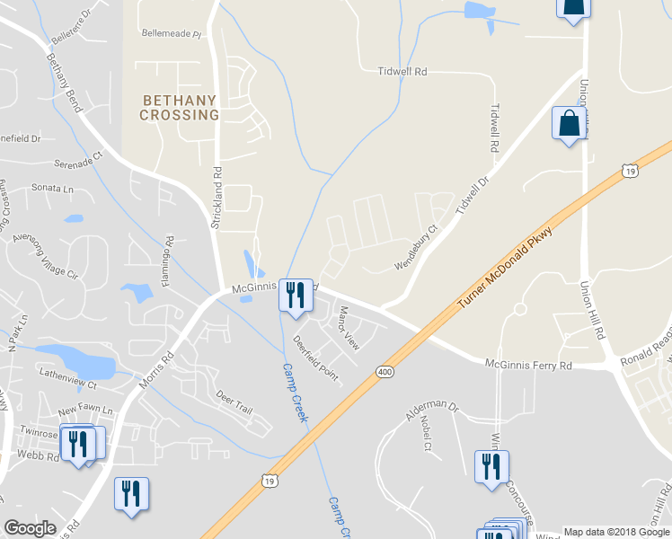 map of restaurants, bars, coffee shops, grocery stores, and more near 1029 Thornborough Drive in Alpharetta