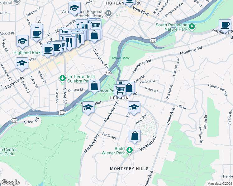 map of restaurants, bars, coffee shops, grocery stores, and more near in Los Angeles
