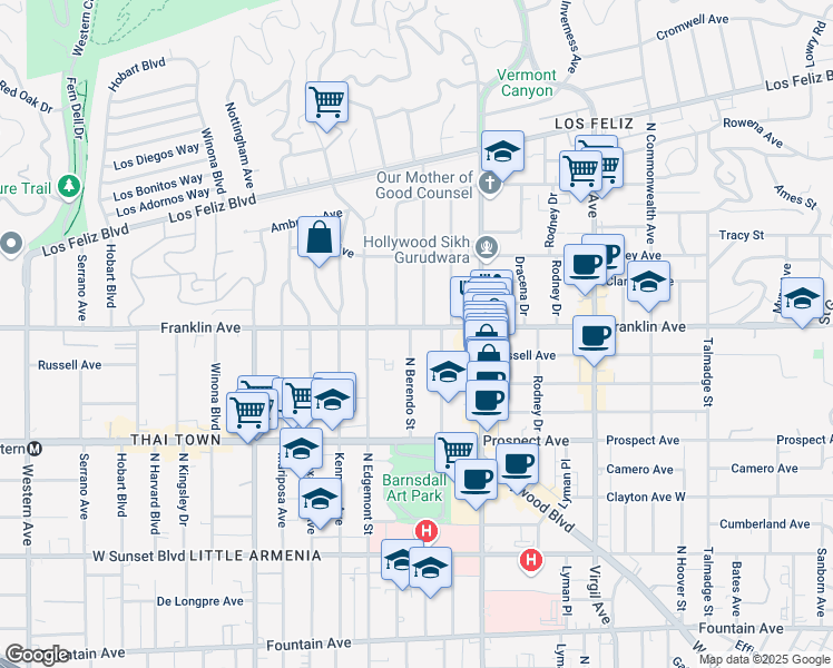 map of restaurants, bars, coffee shops, grocery stores, and more near in Los Angeles