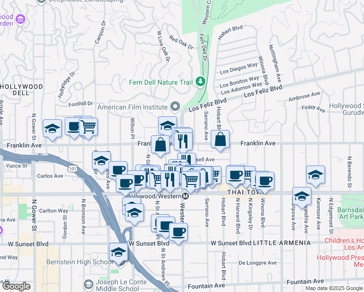 map of restaurants, bars, coffee shops, grocery stores, and more near in Los Angeles