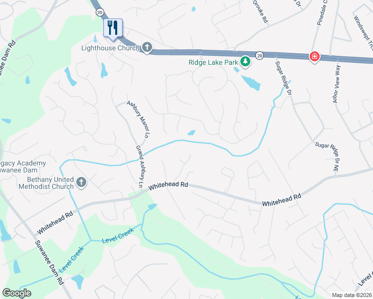 map of restaurants, bars, coffee shops, grocery stores, and more near 5400 Lexington View Place in Sugar Hill