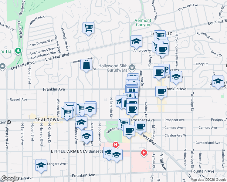 map of restaurants, bars, coffee shops, grocery stores, and more near in Los Angeles