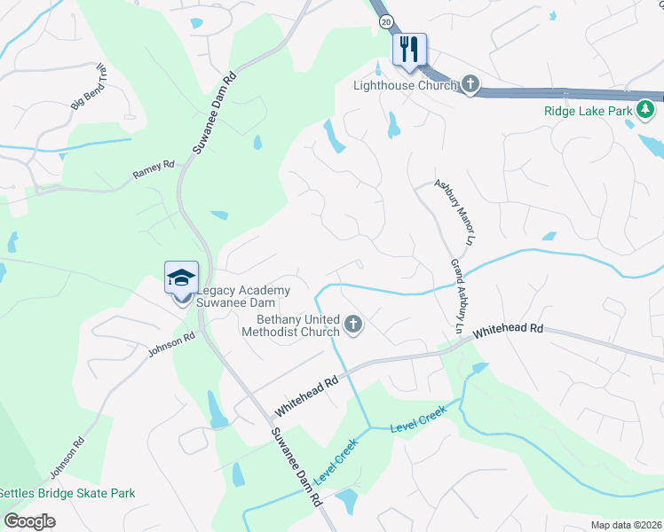 map of restaurants, bars, coffee shops, grocery stores, and more near 239 Somerset Rose Lane in Sugar Hill