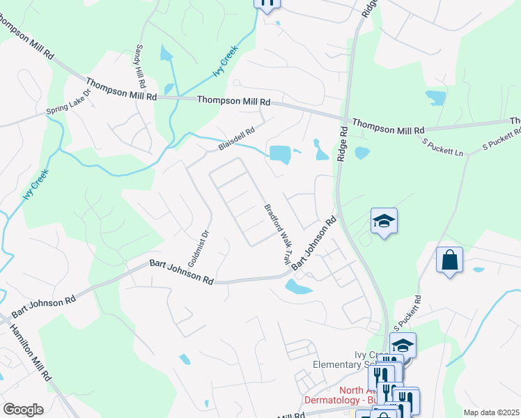 map of restaurants, bars, coffee shops, grocery stores, and more near 3193 English Ivy Lane in Buford