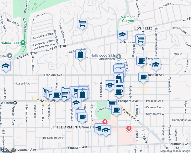 map of restaurants, bars, coffee shops, grocery stores, and more near in Los Angeles